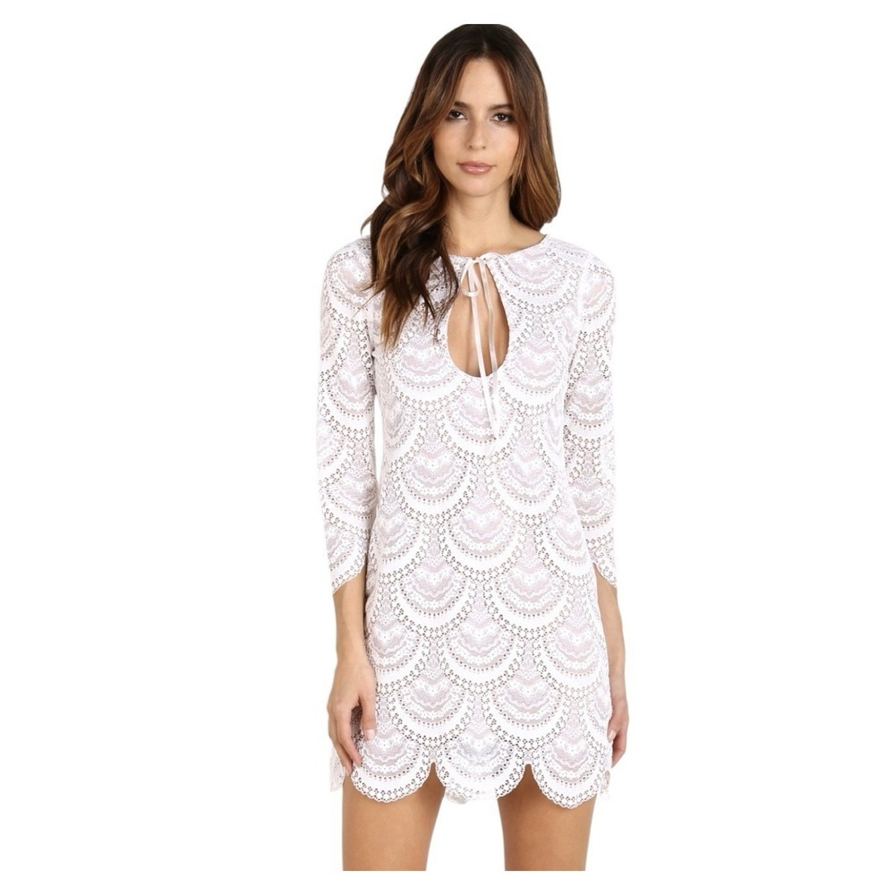 For Love & Lemons Rosalita Mini Dress Women's XS White Lace Long Sleeve Cocktail